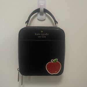 kate spade black mini crossbody with red apple patch